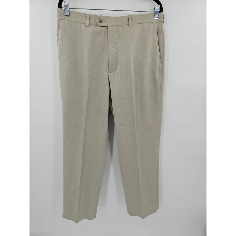 Haggar Black Label Khaki Tan Dress Pants Mens 34x29 Flat Front Straight Leg